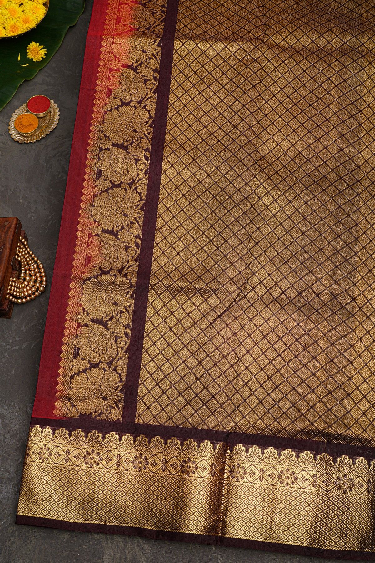 Venkatagiri Silk Maroon Saree