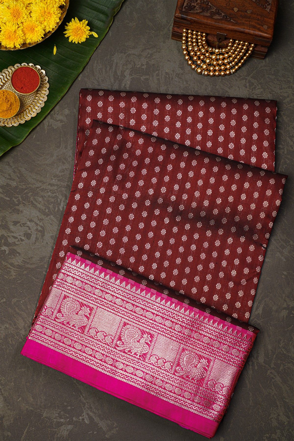 Venkatagiri Silk Maroon Saree