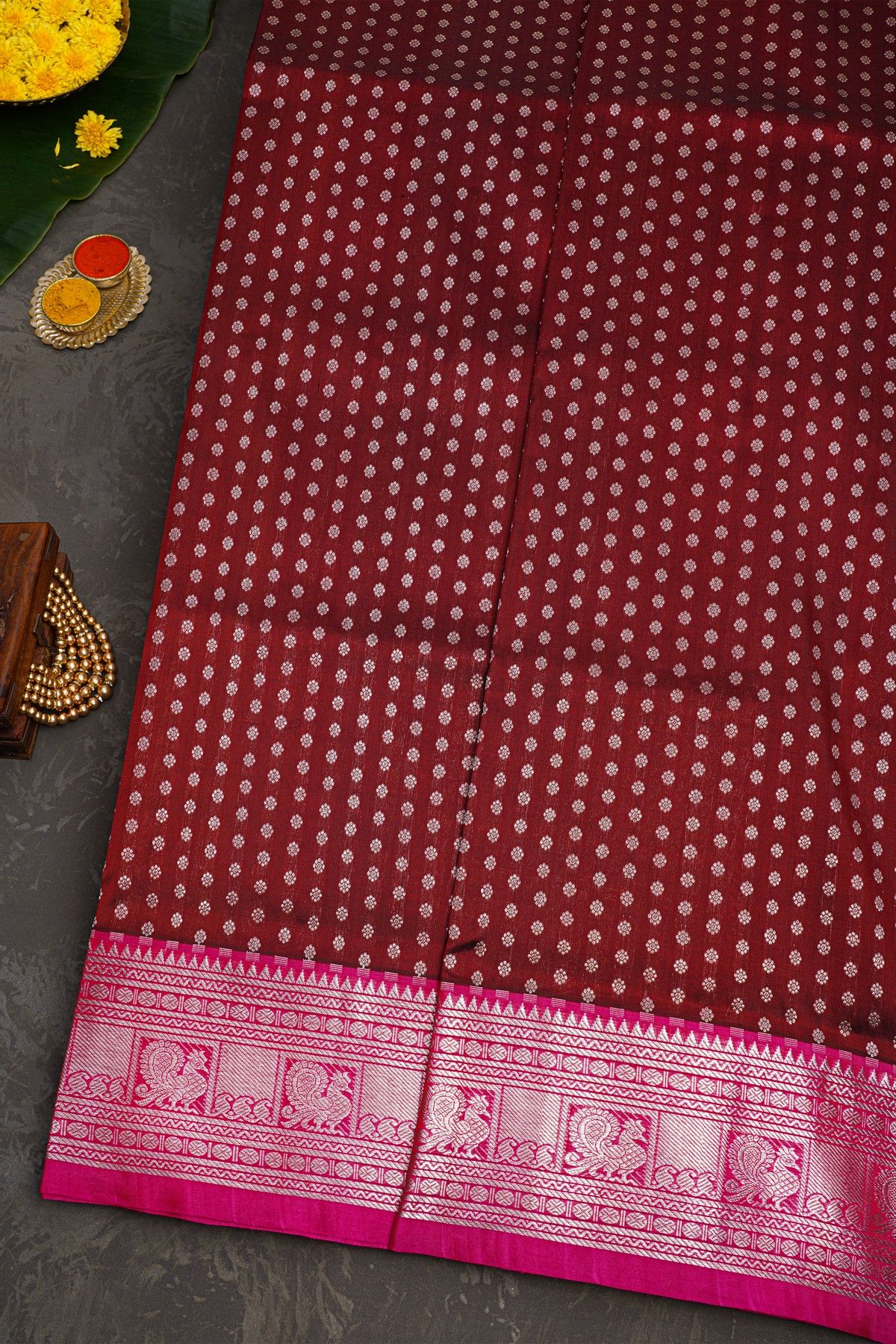 Venkatagiri Silk Maroon Saree