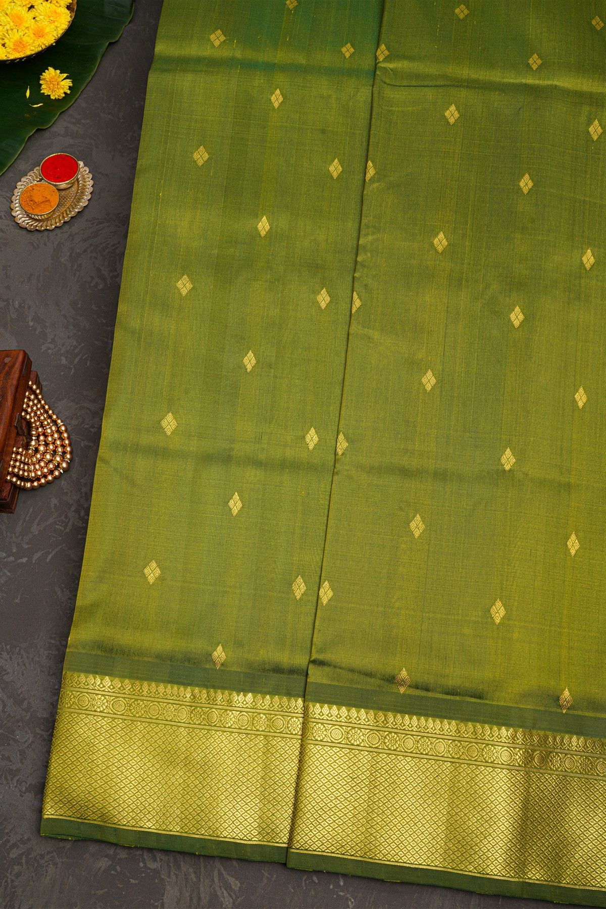 Venkatagiri Silk Mehendi Green Saree