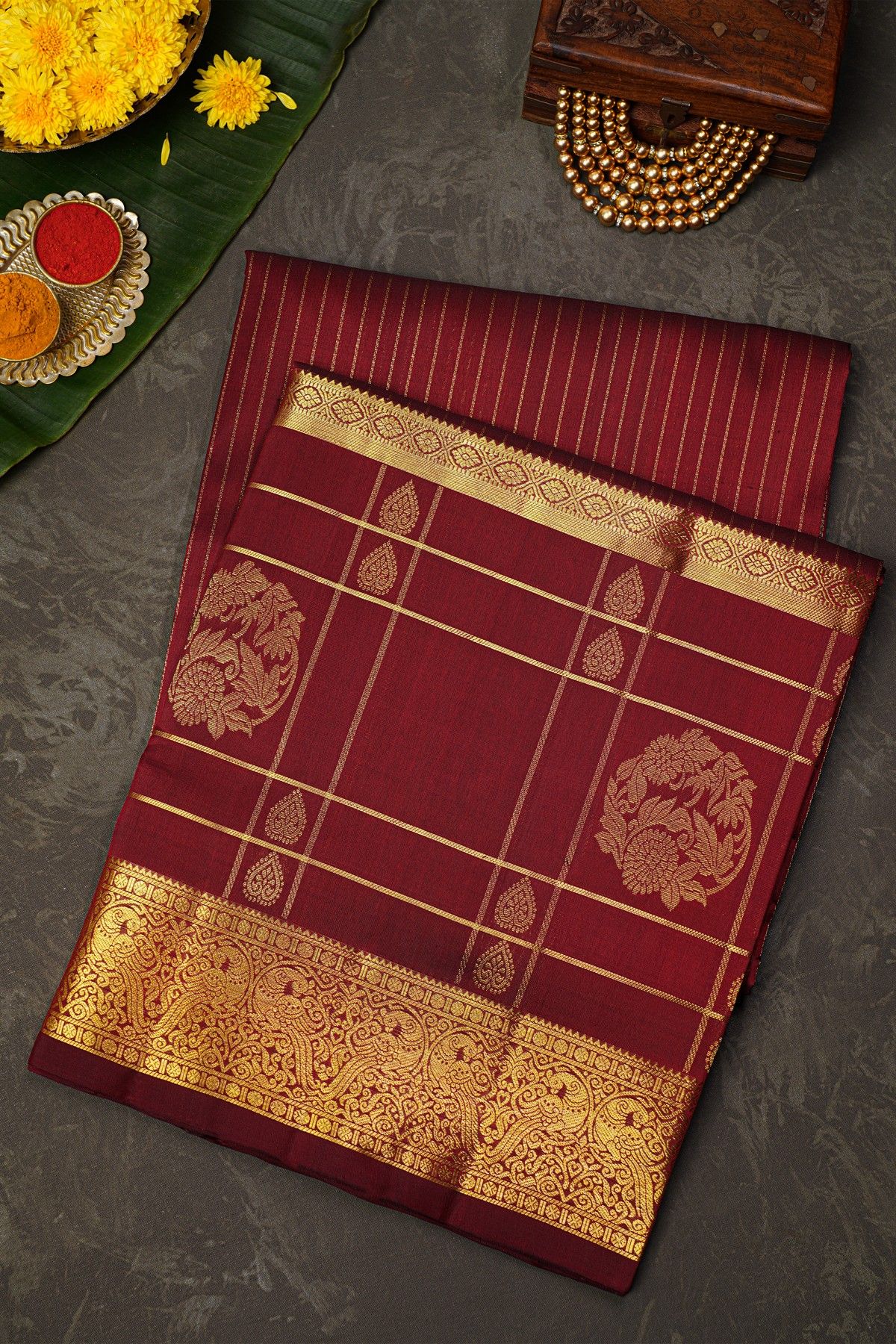 Venkatagiri Silk Maroon Saree