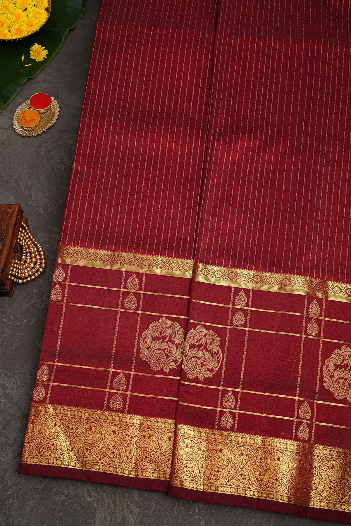 Venkatagiri Silk Maroon Saree