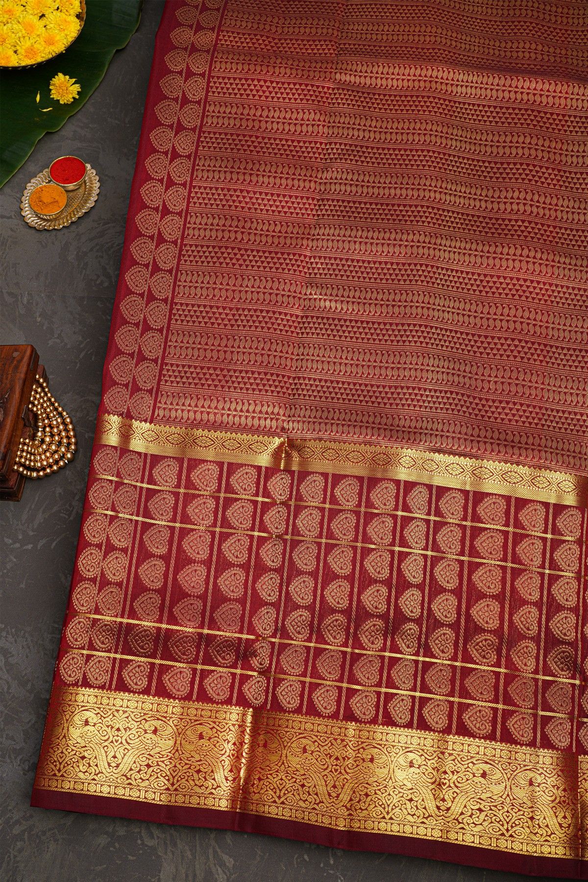 Venkatagiri Silk Maroon Saree