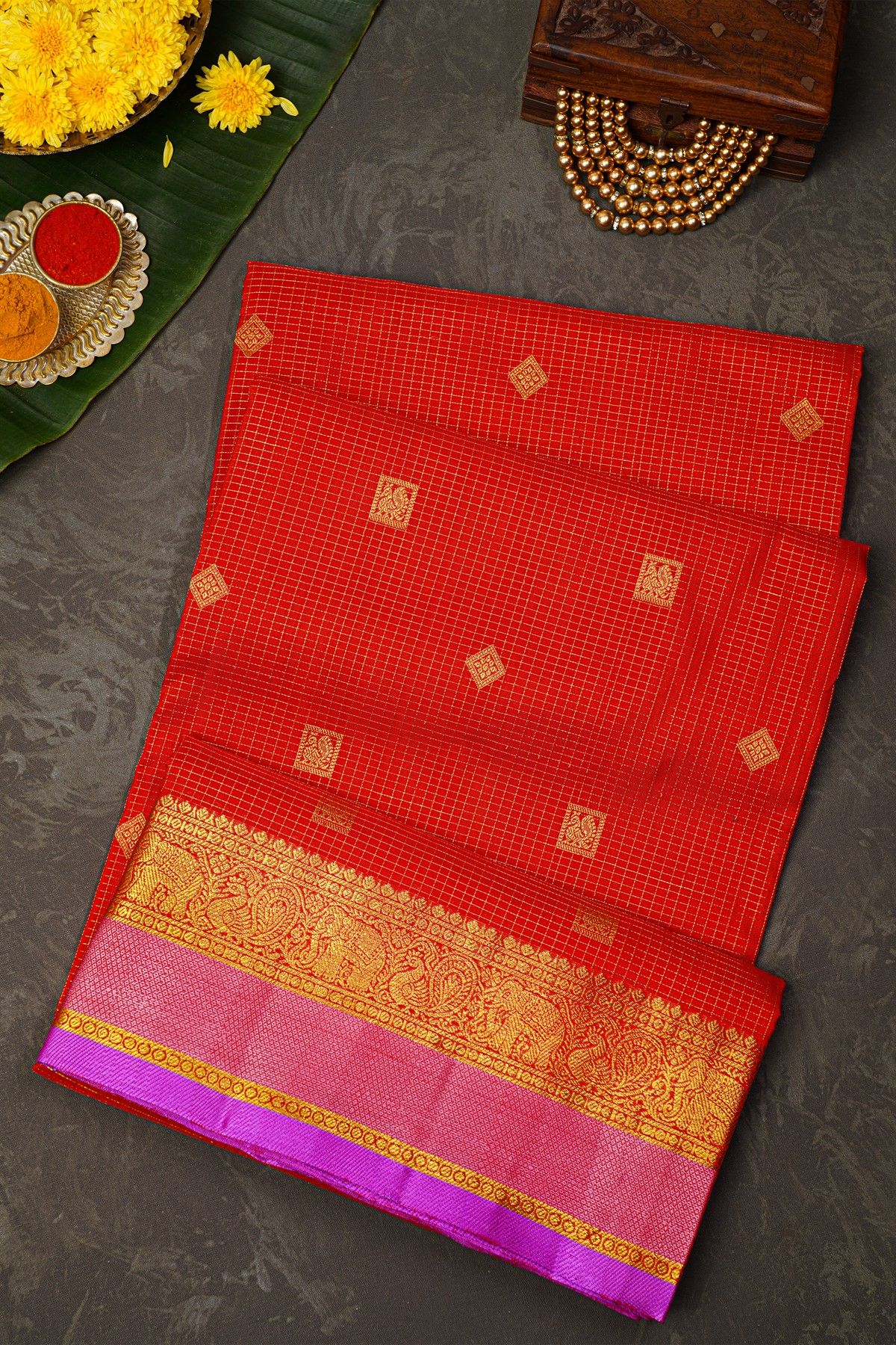 Venkatagiri Silk Red Saree