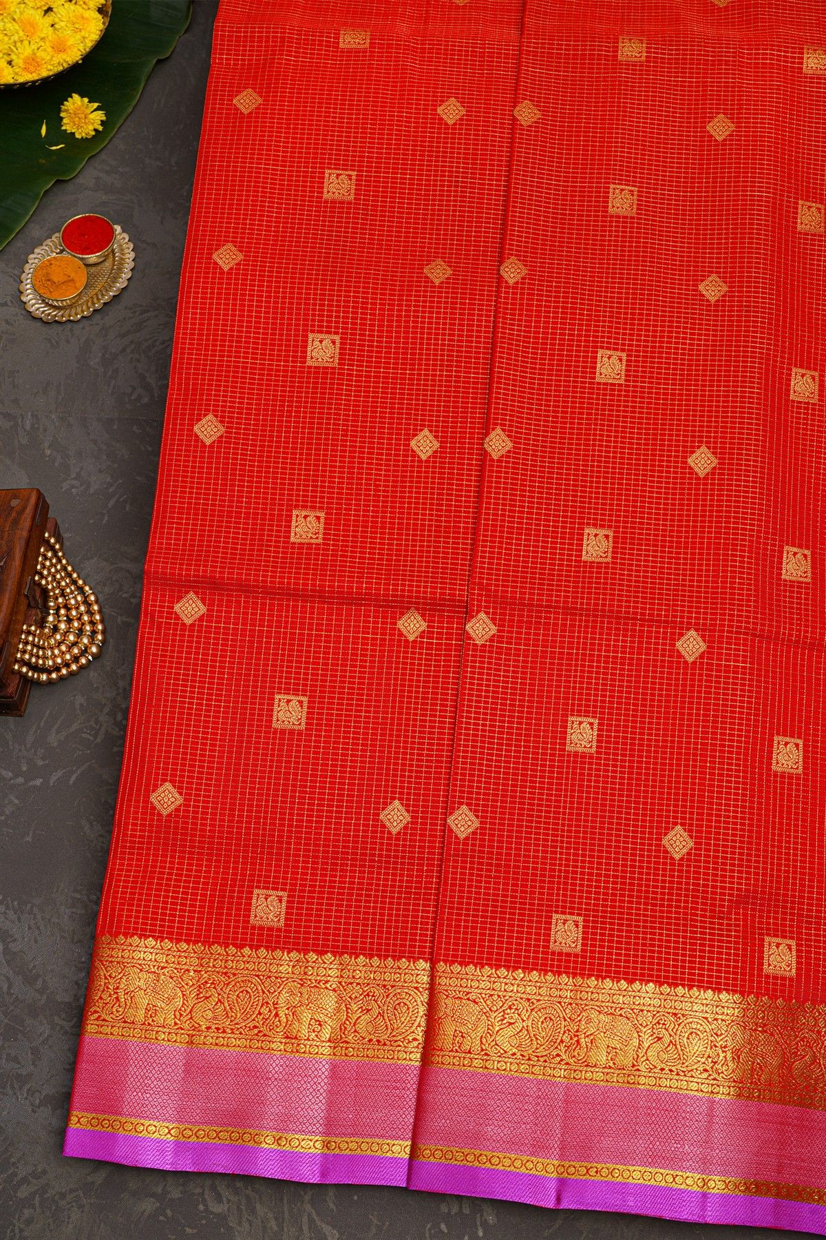 Venkatagiri Silk Red Saree