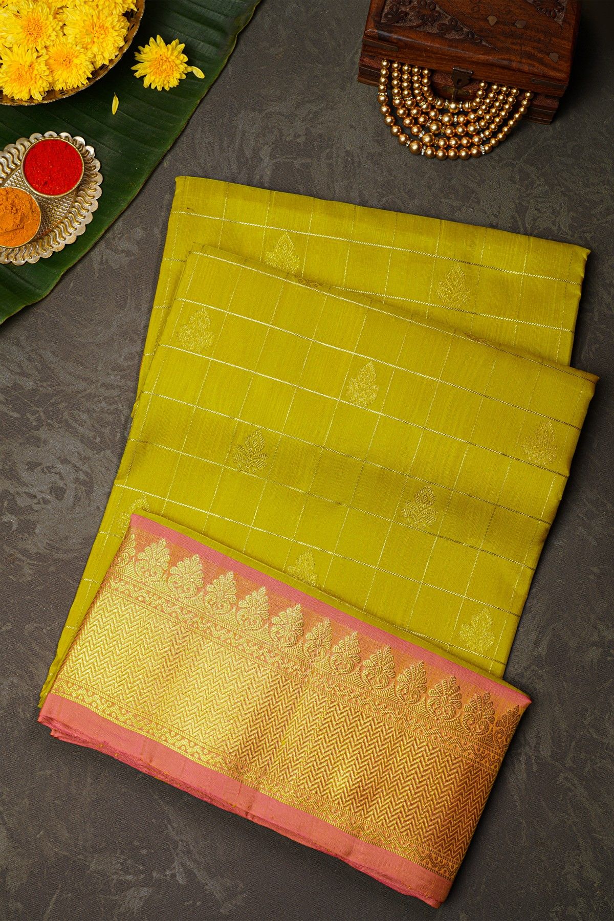 Venkatagiri Silk Lime Yellow Saree