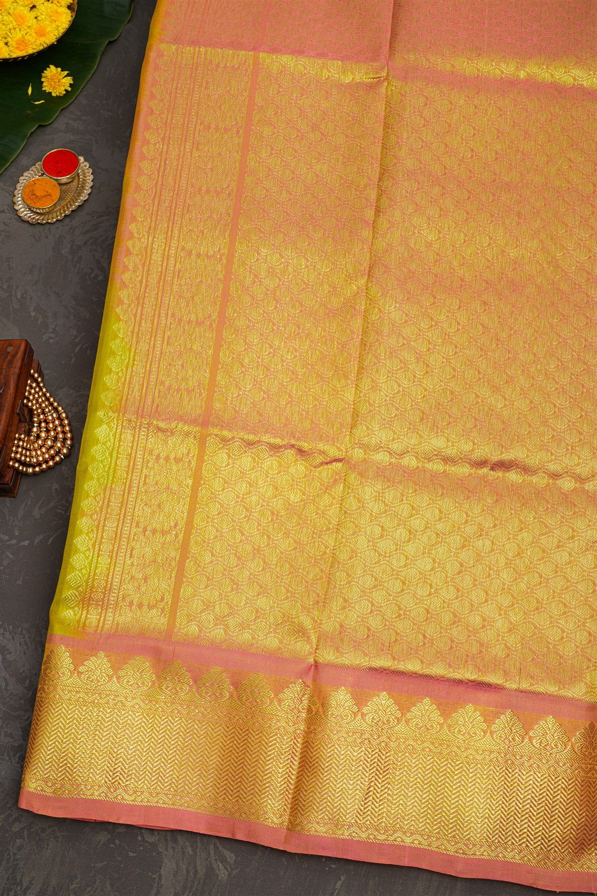 Venkatagiri Silk Lime Yellow Saree