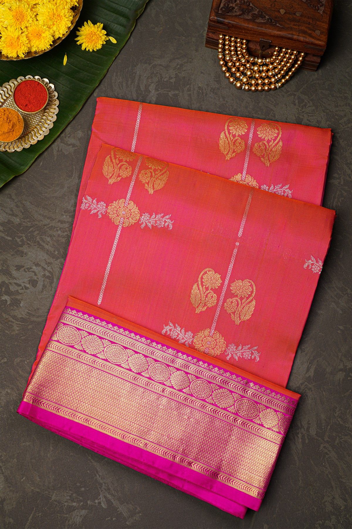 Venkatagiri Silk Peach Saree