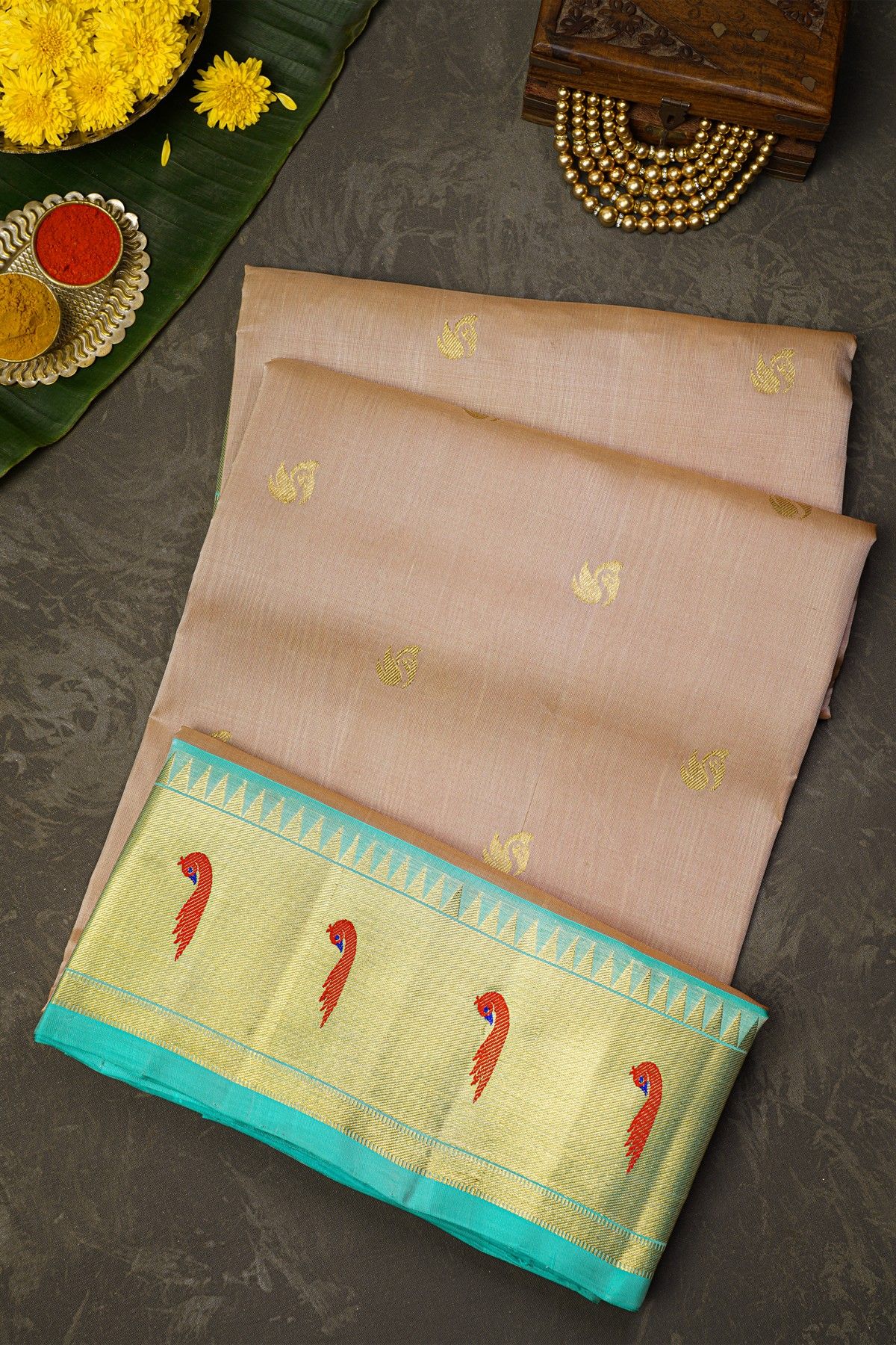Venkatagiri Silk Light Beige Saree