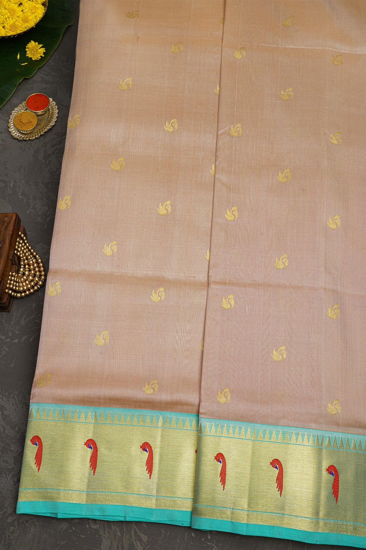 Venkatagiri Silk Light Beige Saree