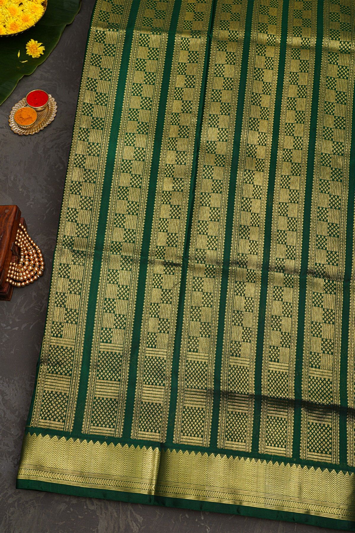 Venkatagiri Silk Bottle Green Saree