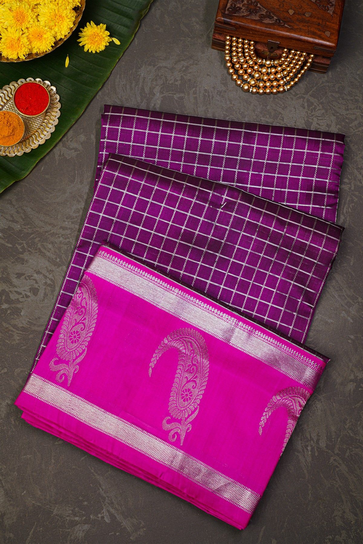 Venkatagiri Silk Dark Purple Saree