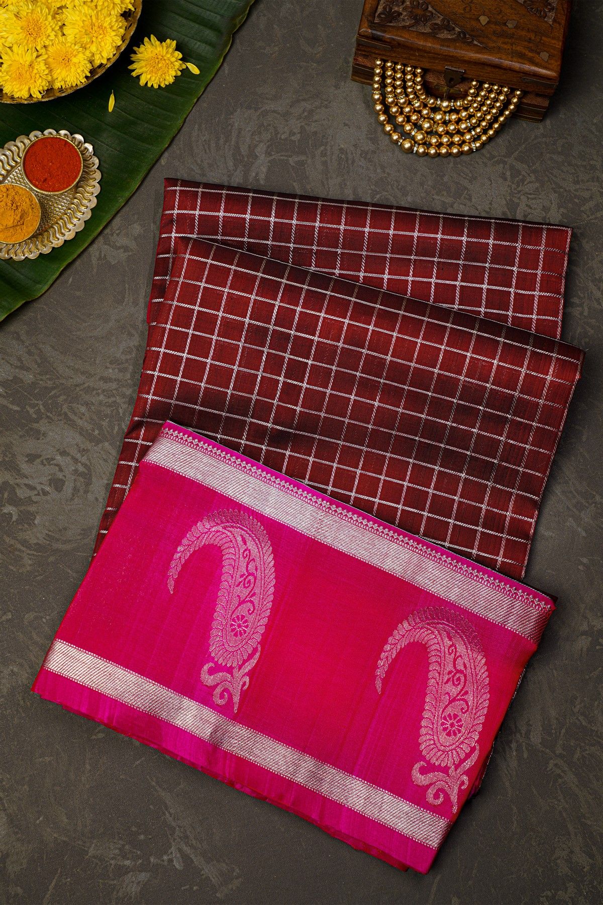 Venkatagiri Silk Maroon Saree
