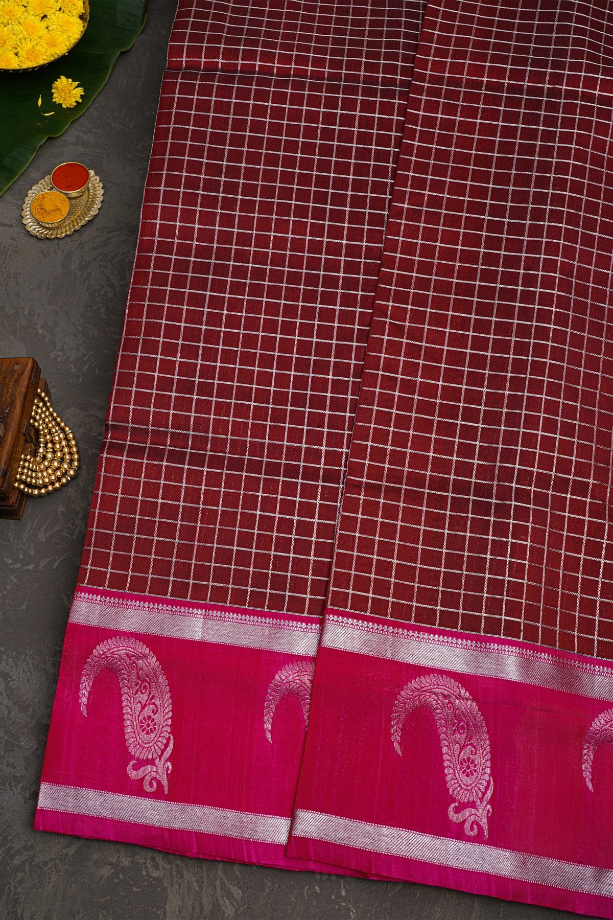 Venkatagiri Silk Maroon Saree