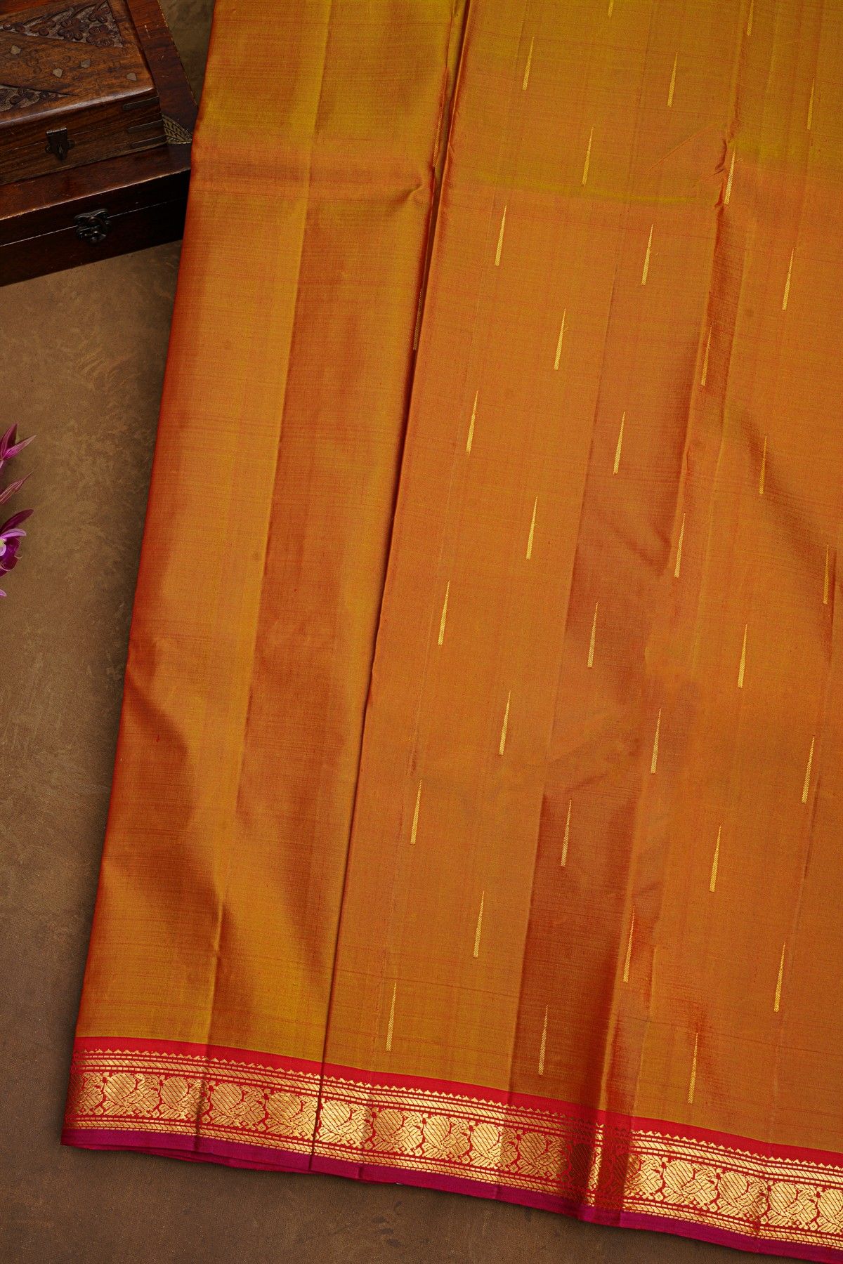 Kancheepuram Silk Rust Orange Saree