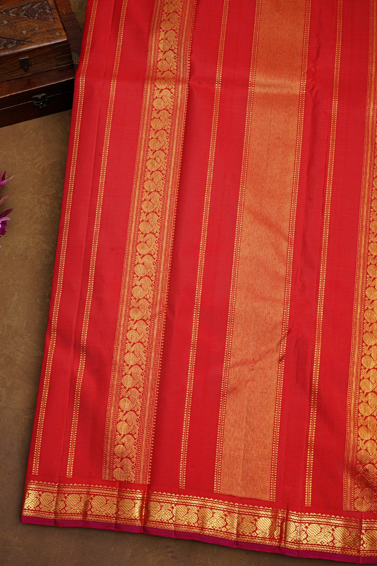 Kancheepuram Silk Rust Orange Saree