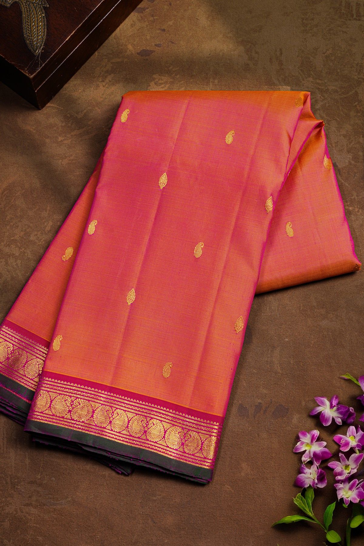 Kancheepuram Silk Peach Saree
