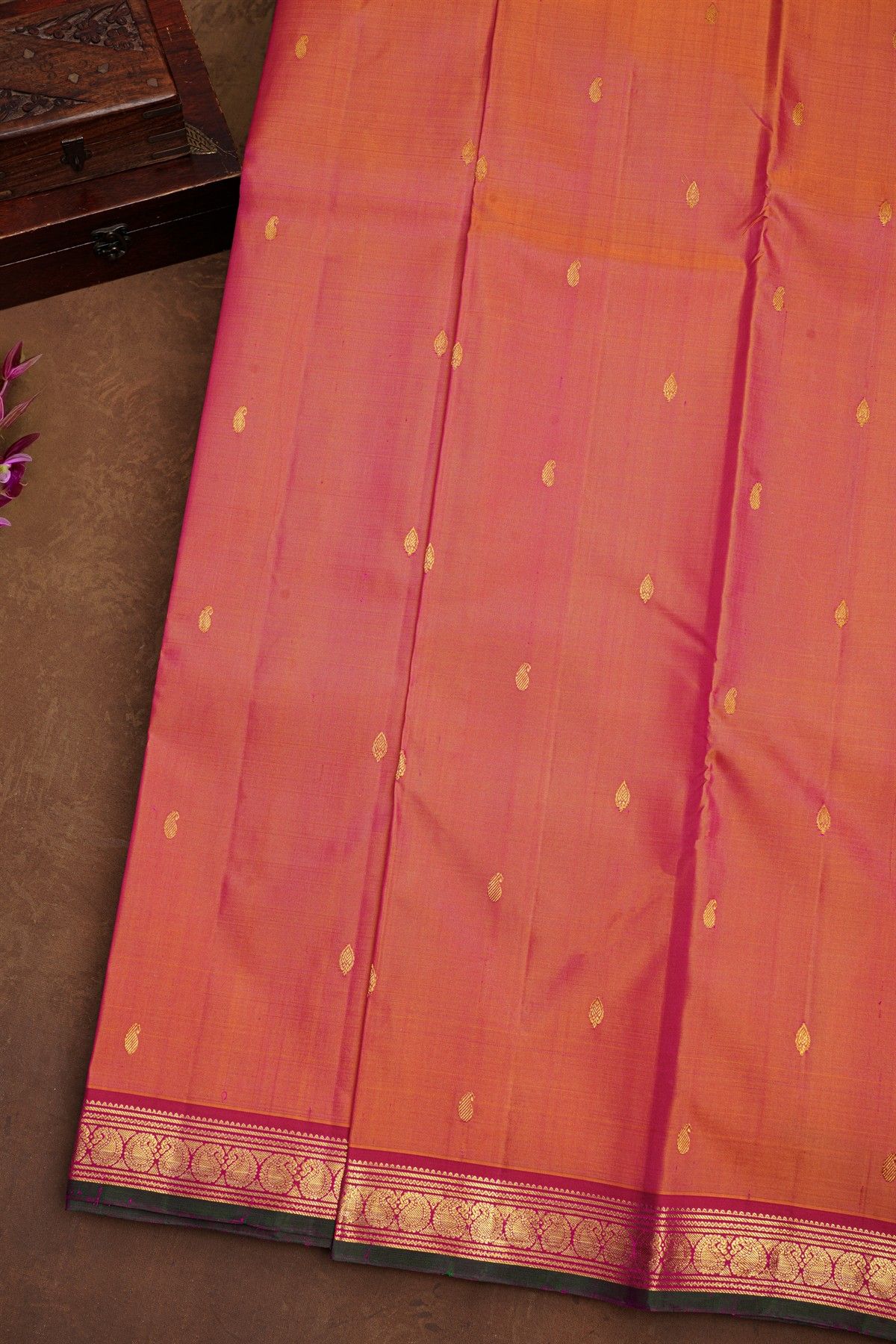 Kancheepuram Silk Peach Saree