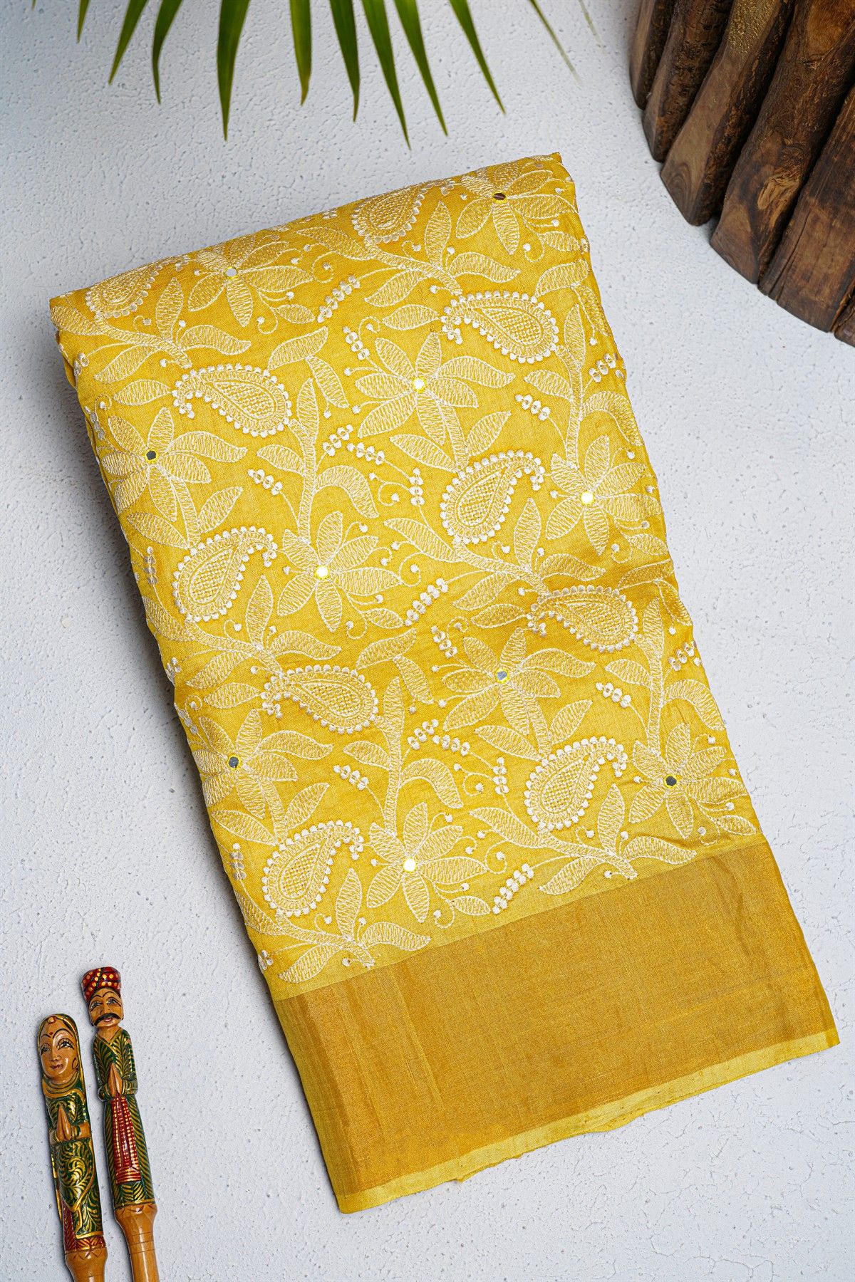 Designer Tussar Silk Yellow Saree