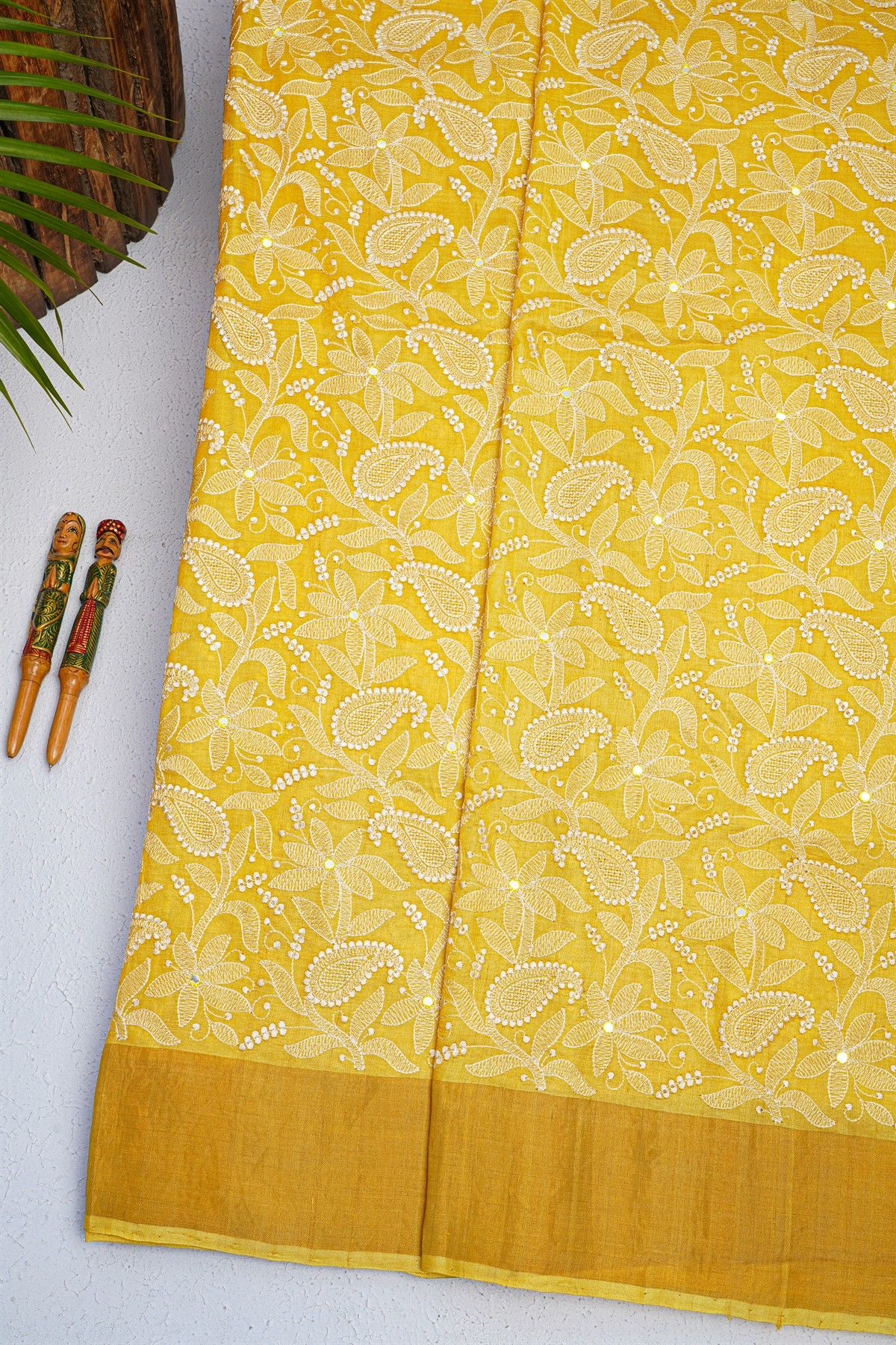 Designer Tussar Silk Yellow Saree