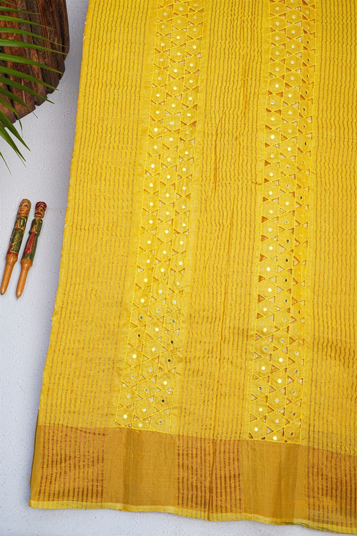 Designer Tussar Silk Yellow Saree