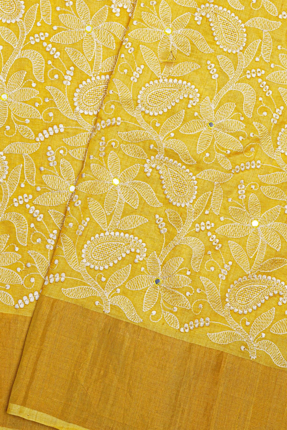 Designer Tussar Silk Yellow Saree
