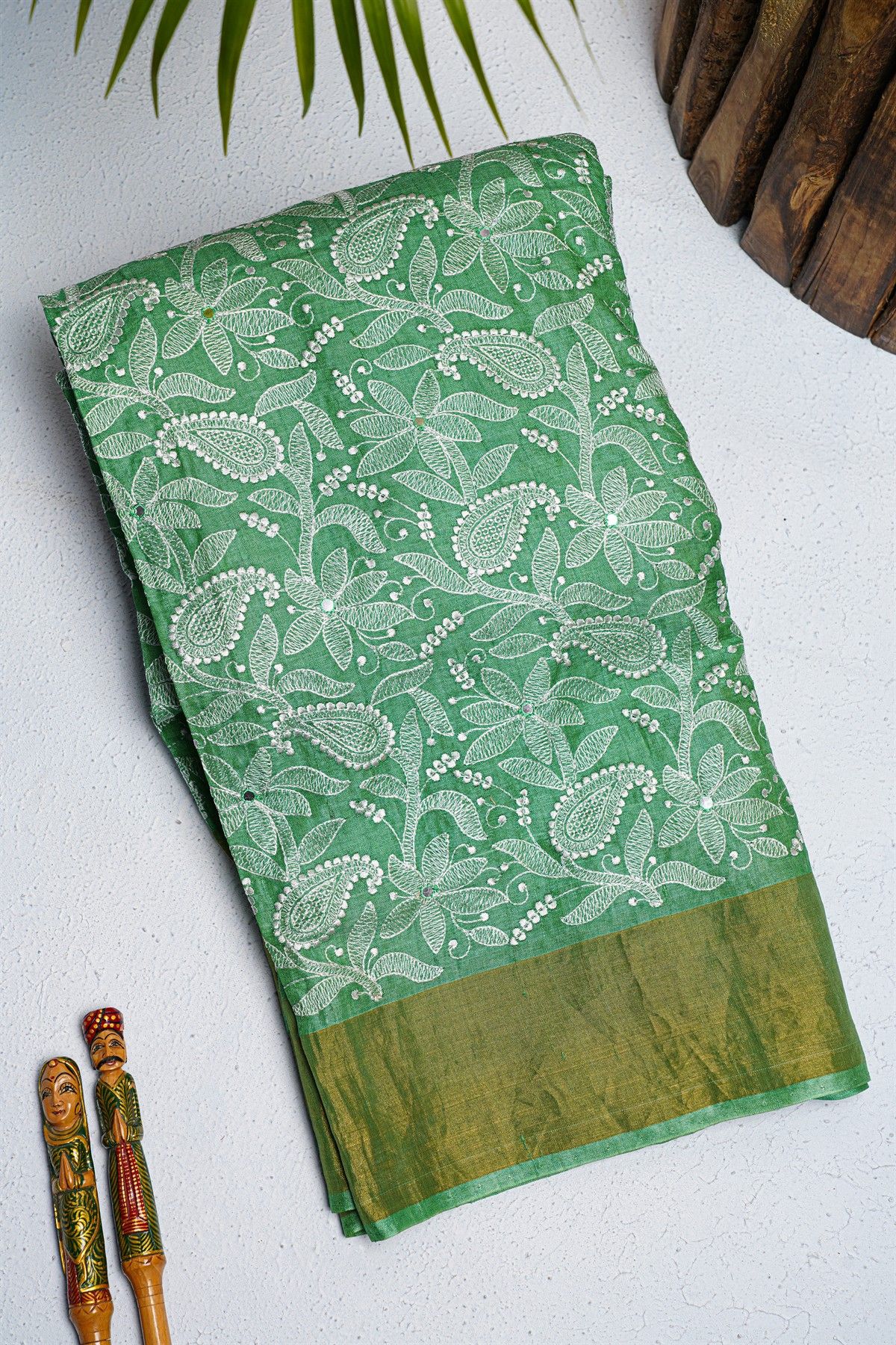 Designer Tussar Silk Sea Green Saree