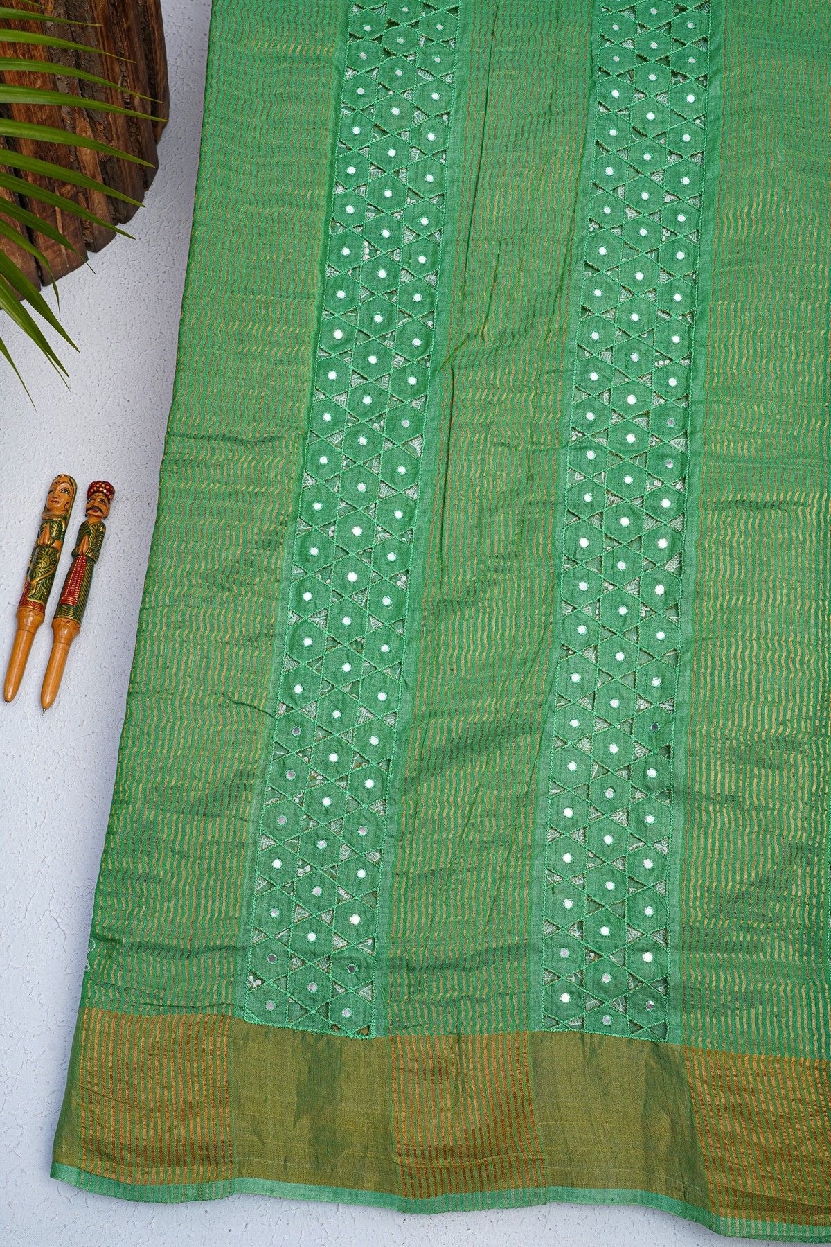 Designer Tussar Silk Sea Green Saree