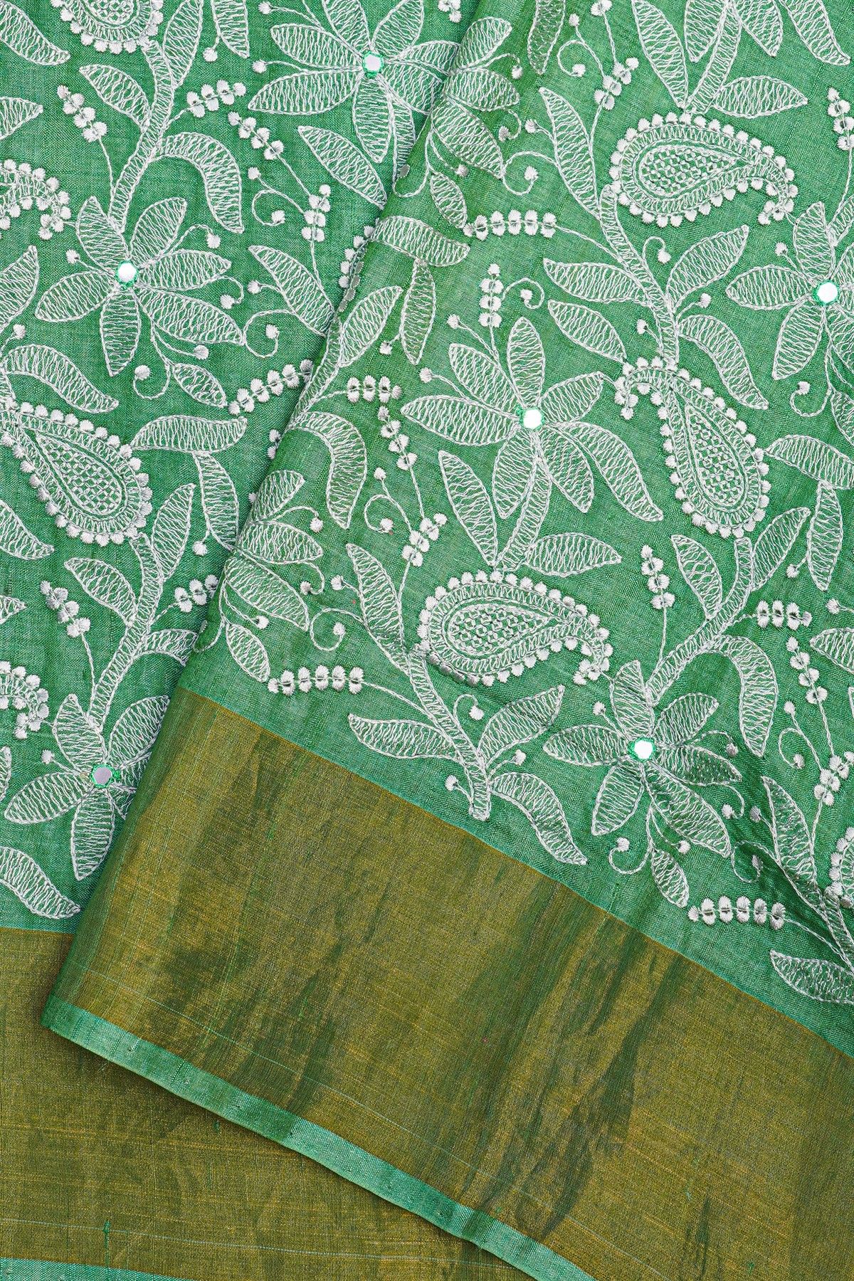 Designer Tussar Silk Sea Green Saree