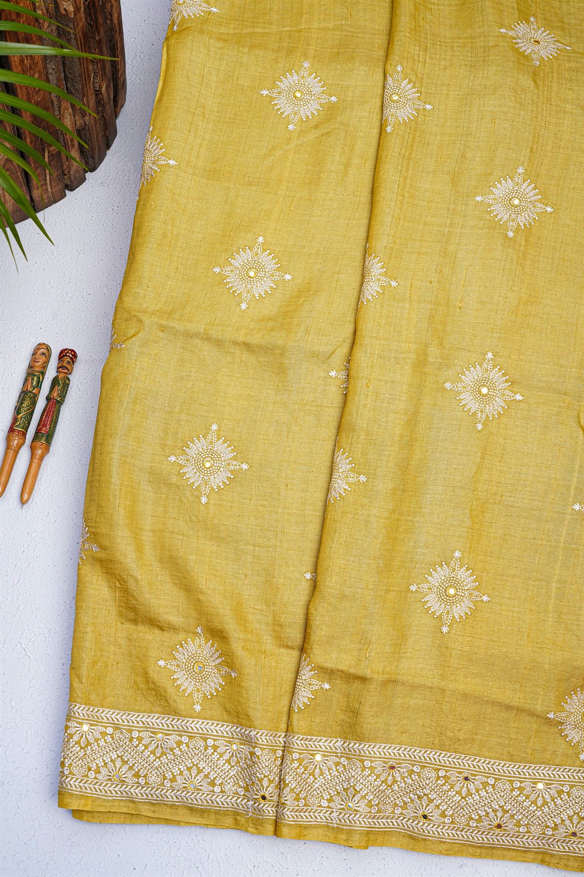 Fancy Tussar Silk Yellow Saree