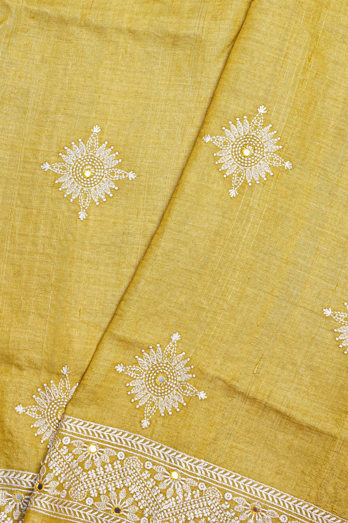 Fancy Tussar Silk Yellow Saree