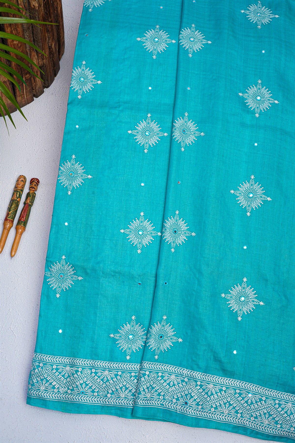 Designer Tussar Silk Sky Blue Saree