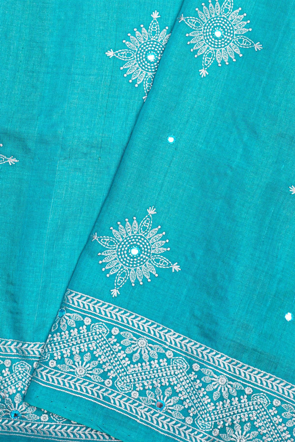 Designer Tussar Silk Sky Blue Saree