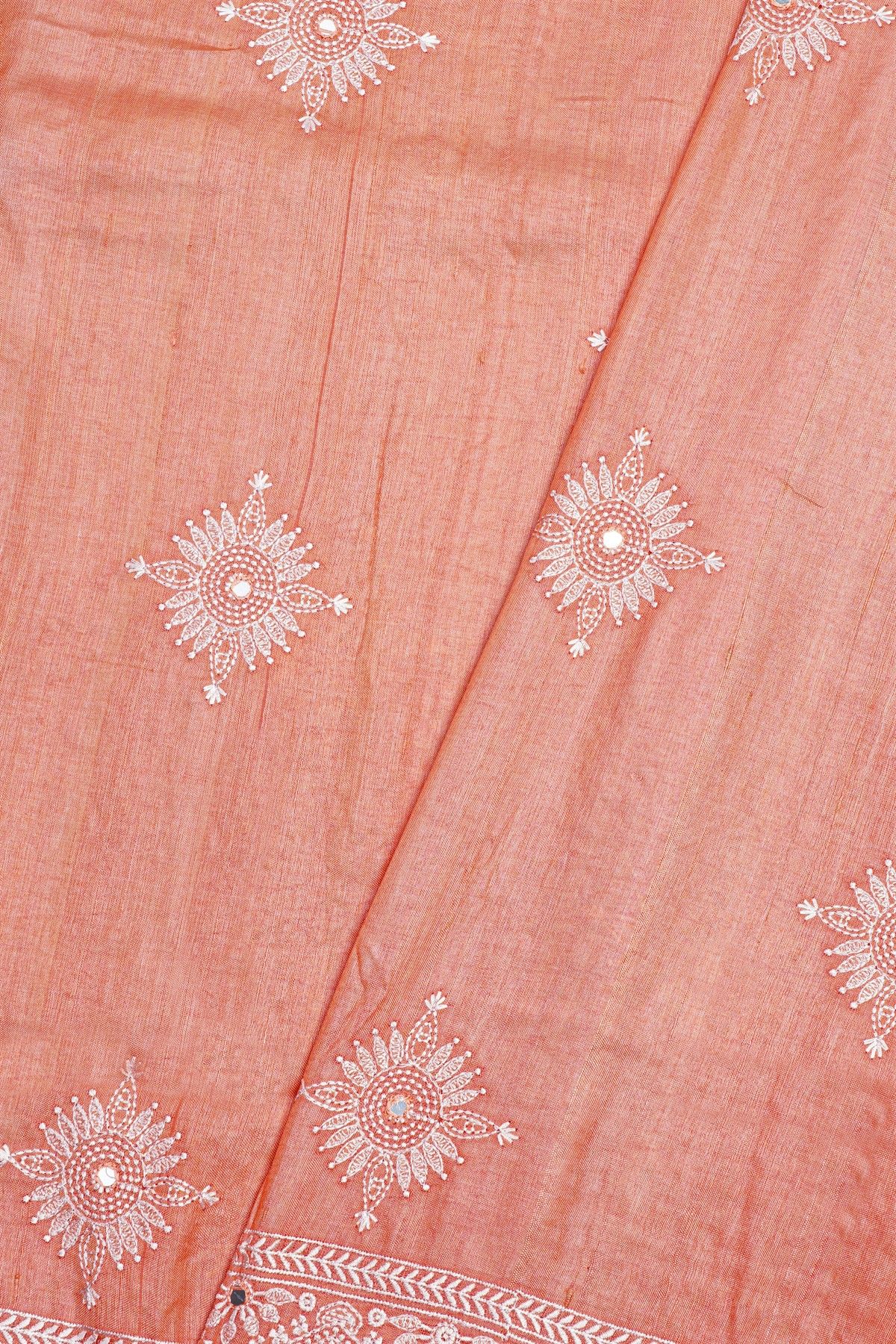 Designer Tussar Silk Peach Saree