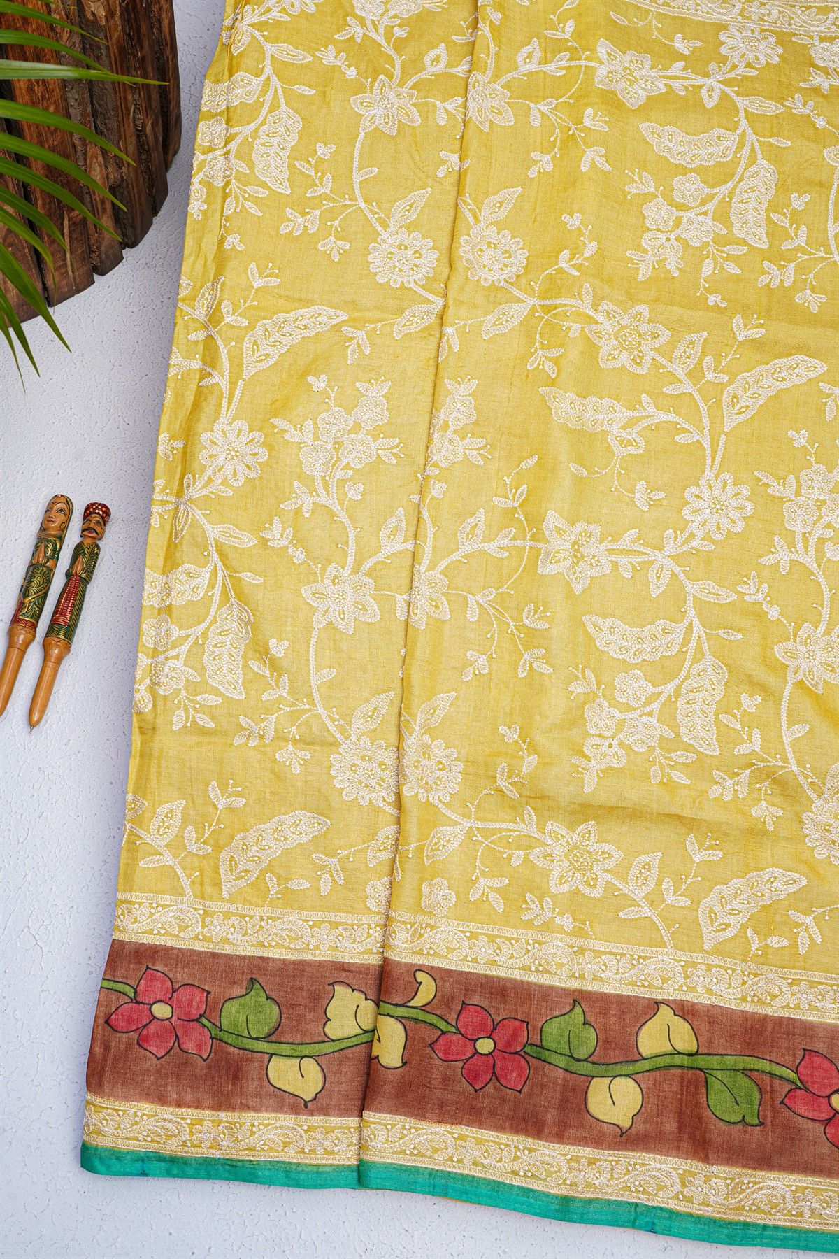 Fancy Tussar Yellow Saree