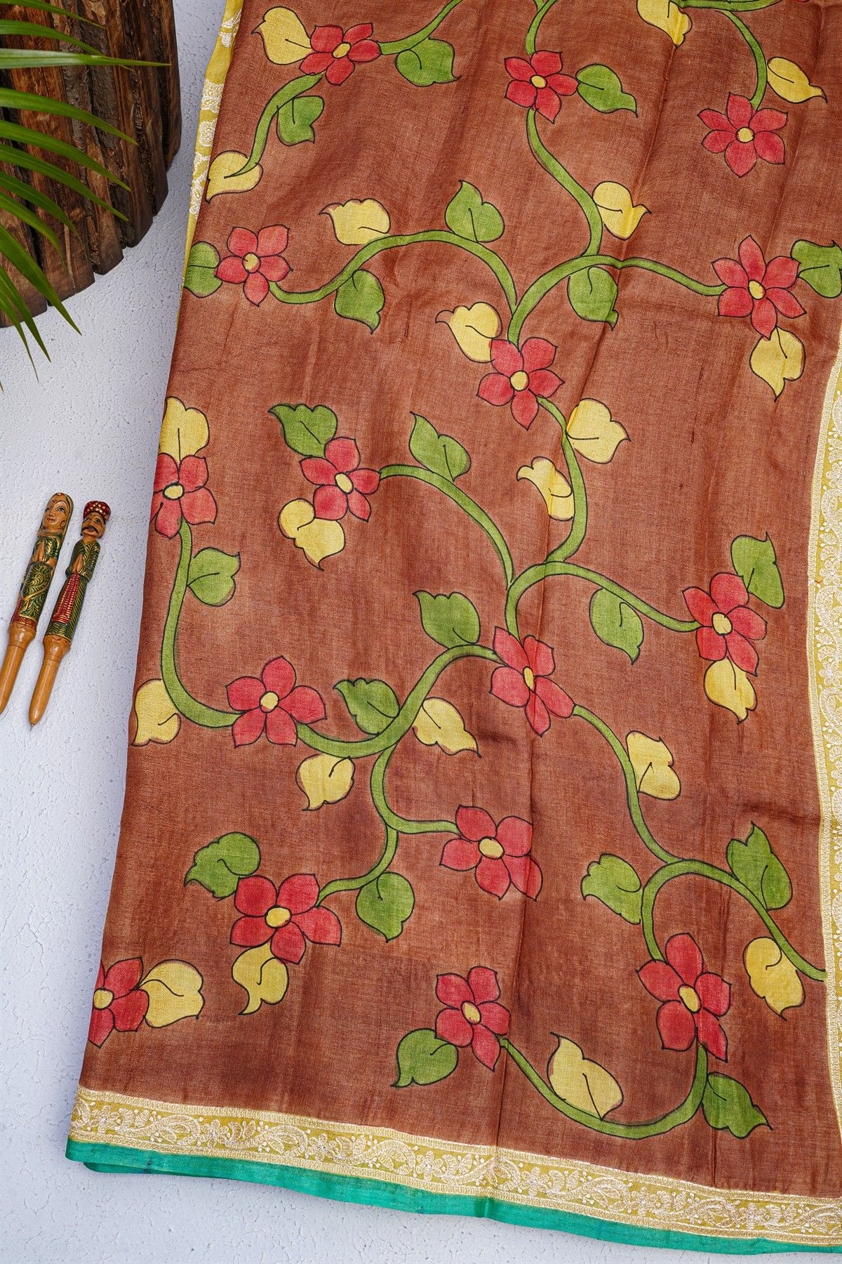 Fancy Tussar Yellow Saree