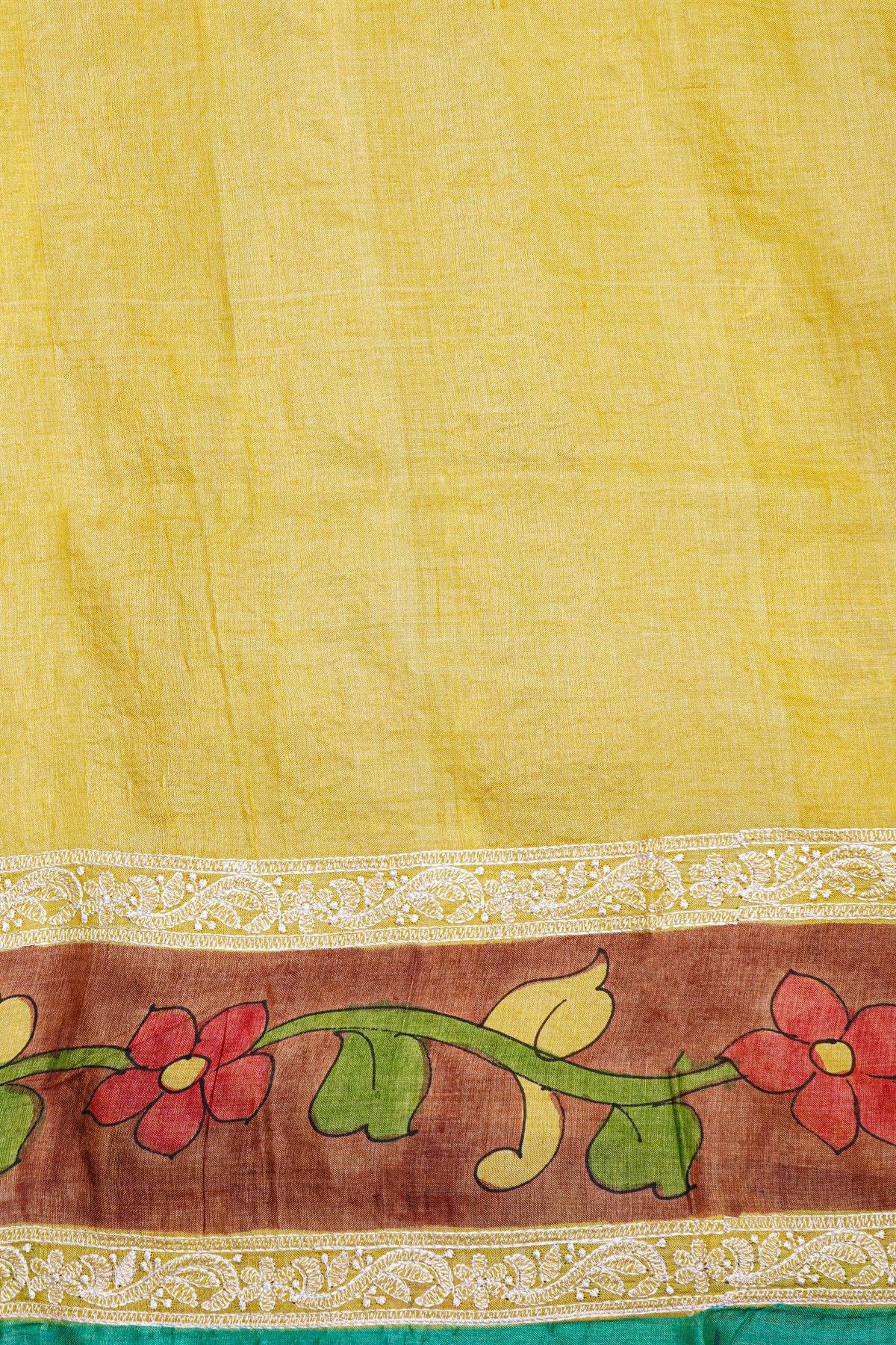Fancy Tussar Yellow Saree