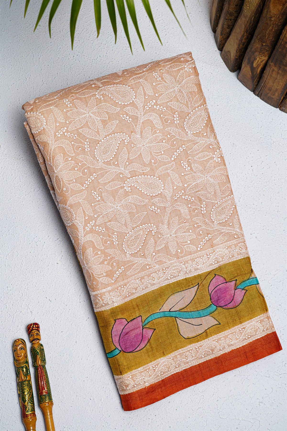 Fancy Tussar Light Peach Saree