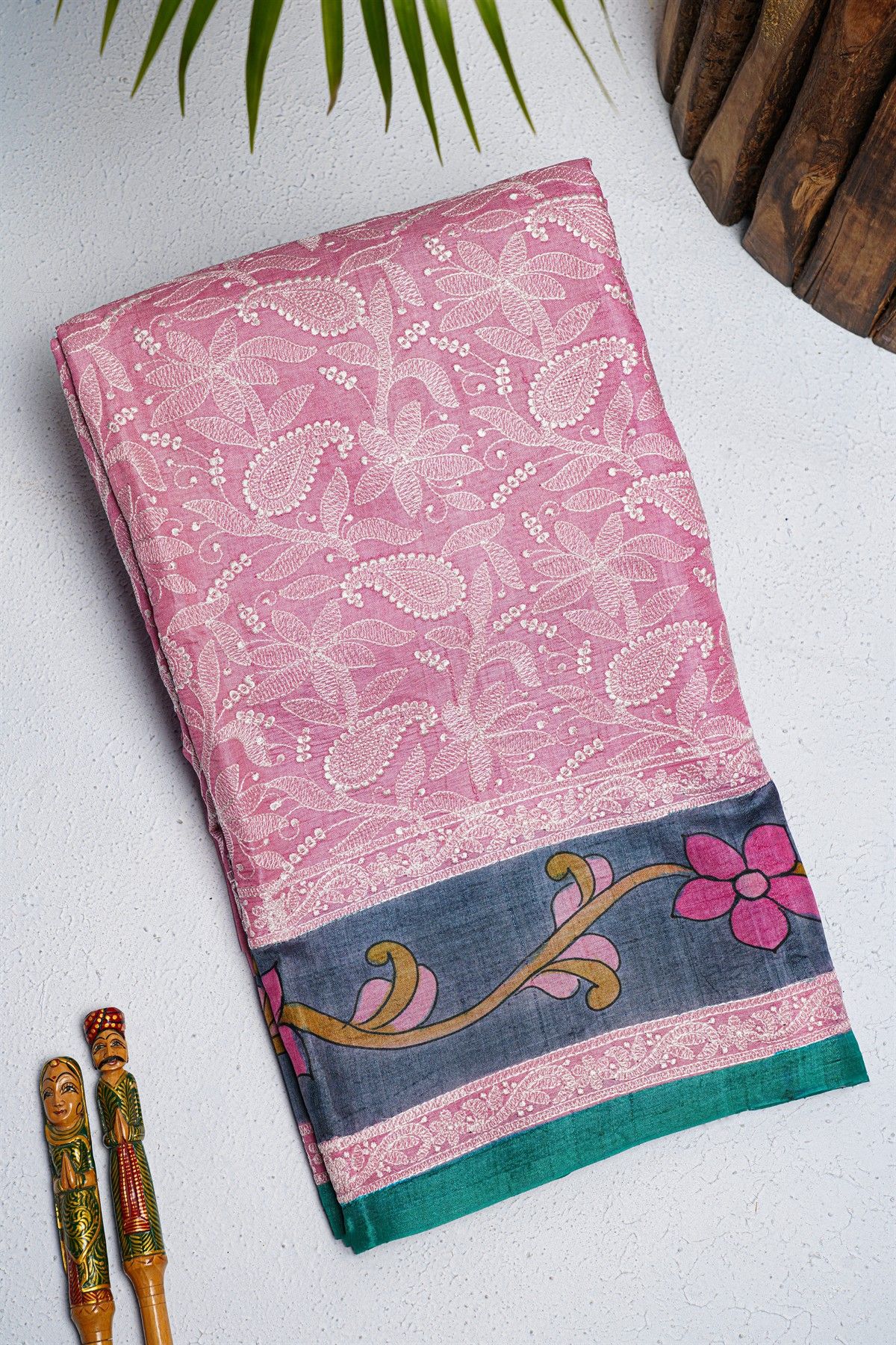 Fancy Tussar Pink Saree