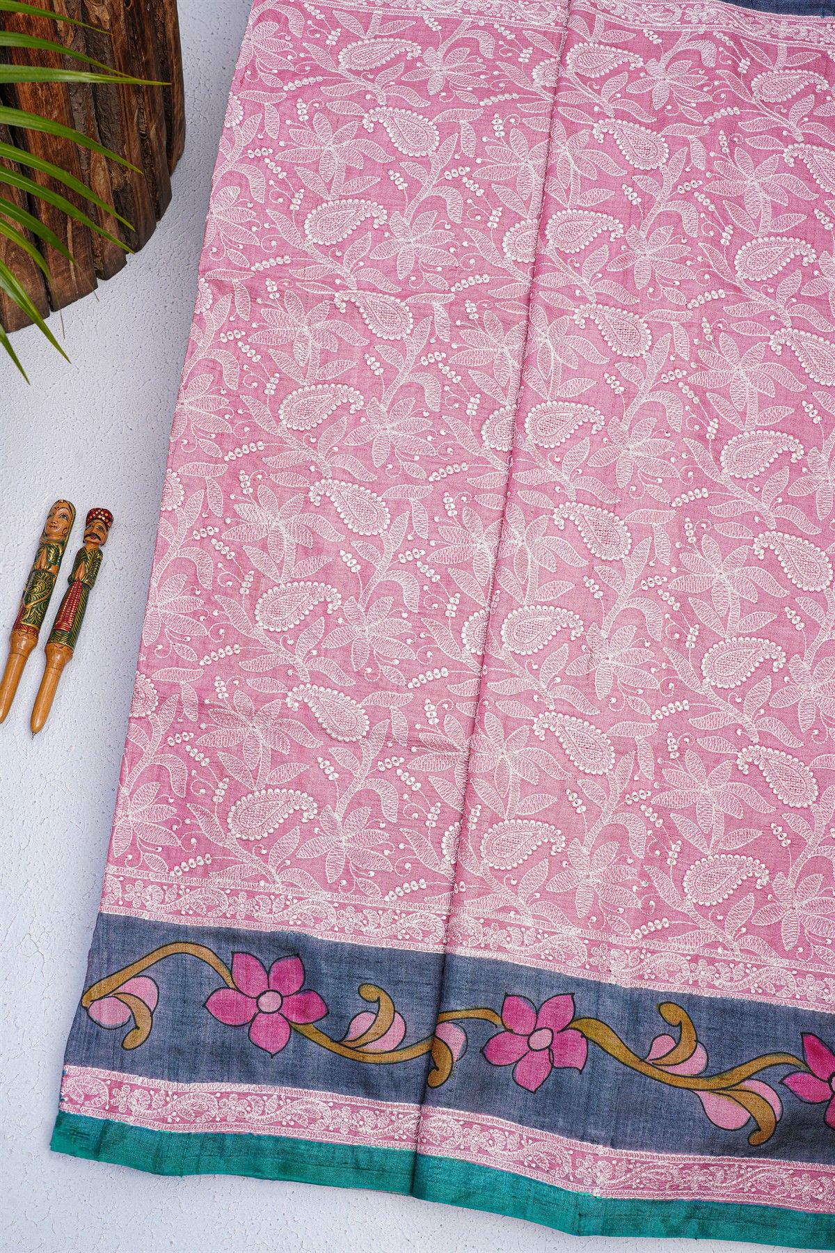 Fancy Tussar Pink Saree
