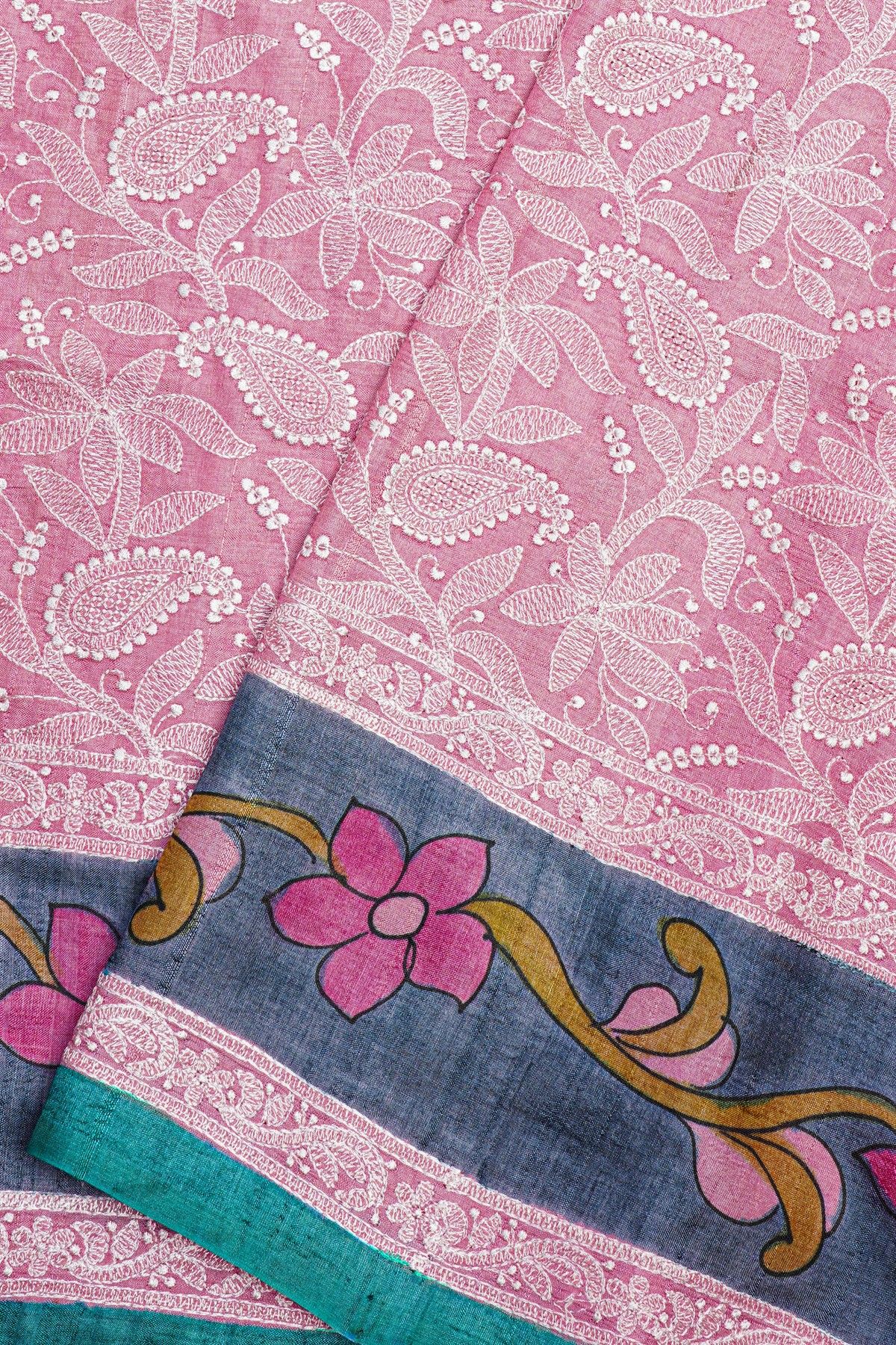 Fancy Tussar Pink Saree