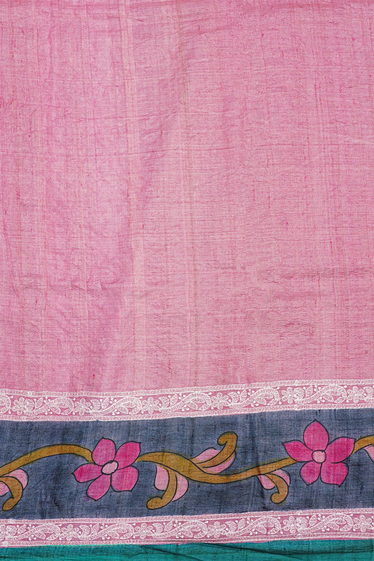 Fancy Tussar Pink Saree