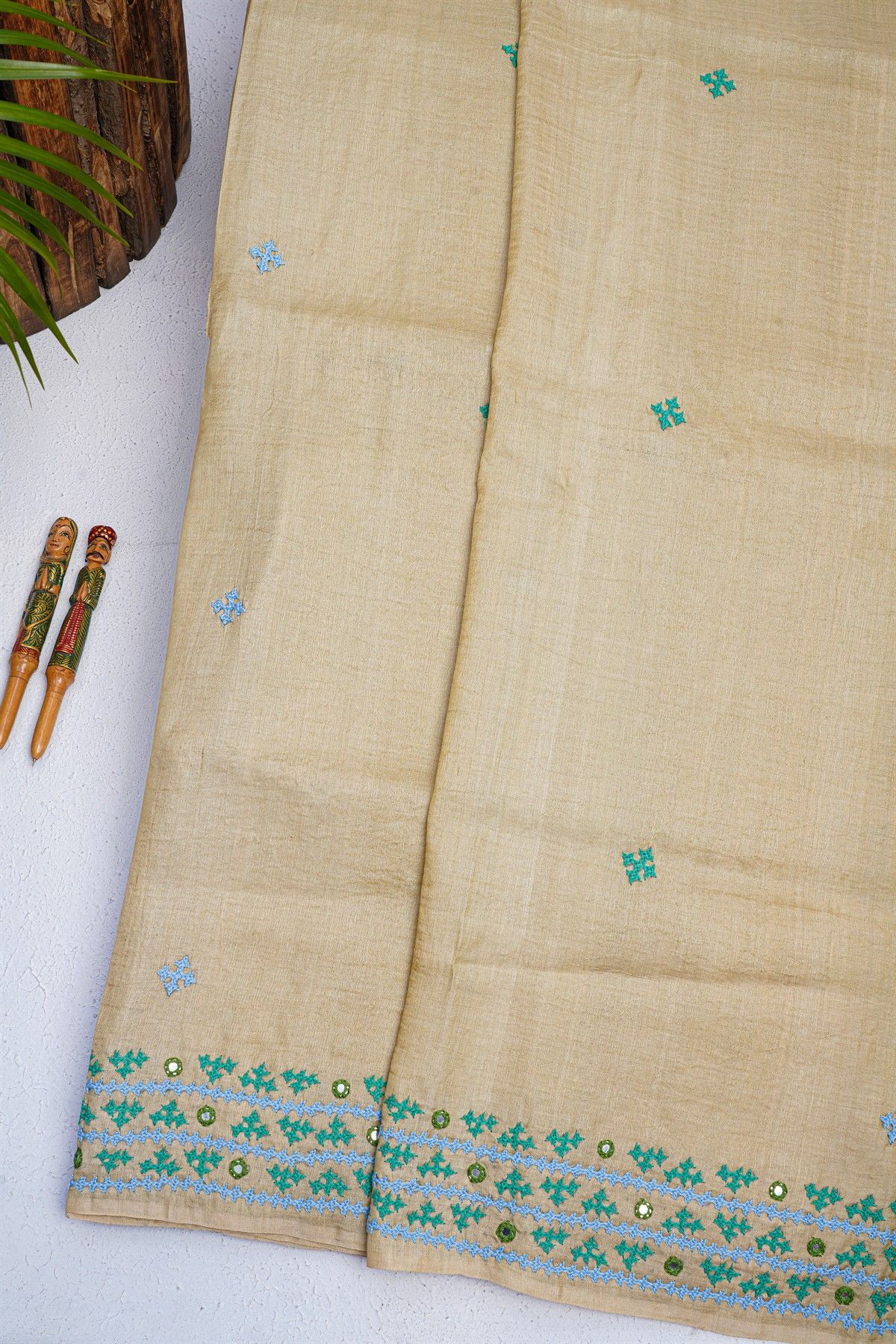 Designer Tussar Cream Saree