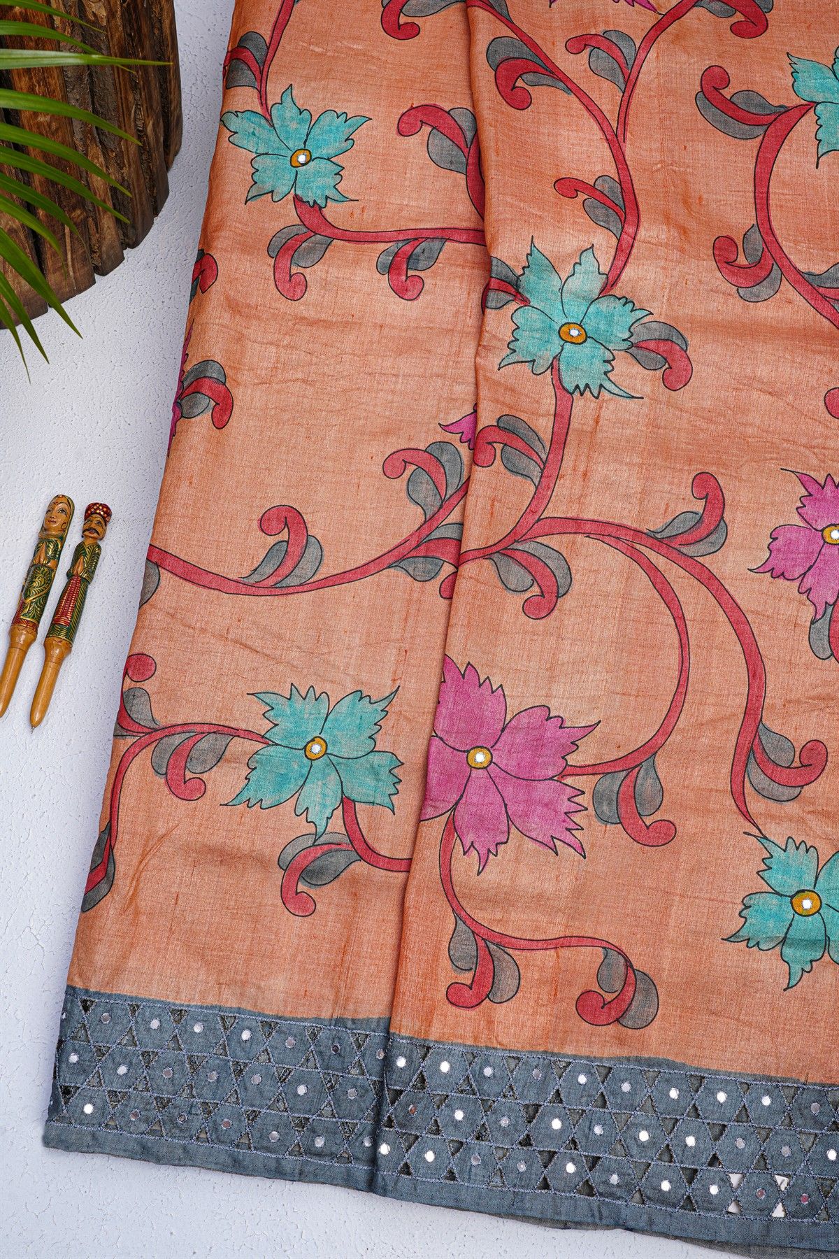 Designer Tussar Rust Saree