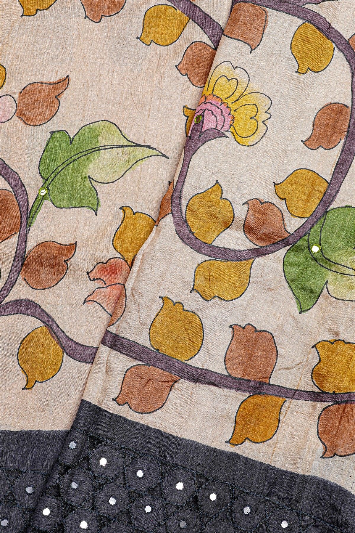 Designer Tussar Cream Saree