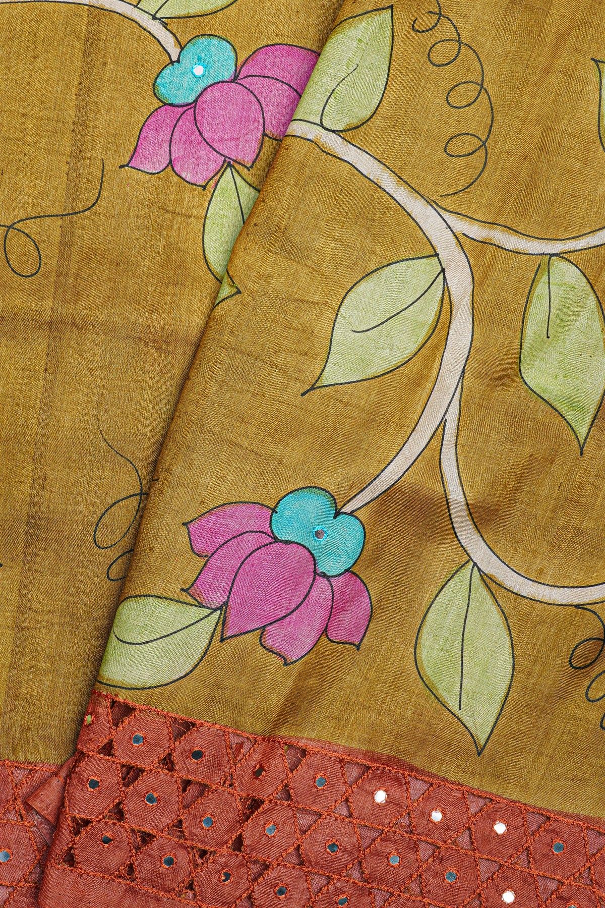 Fancy Tussar Mustard Saree