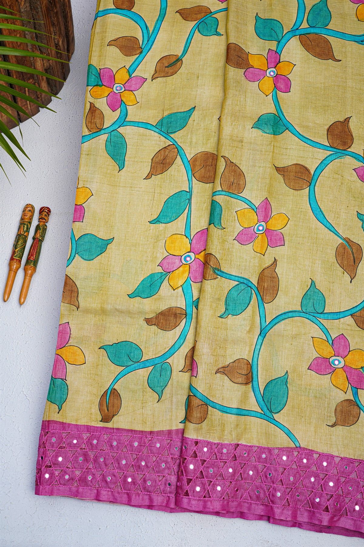 Fancy Tussar Yellow Saree