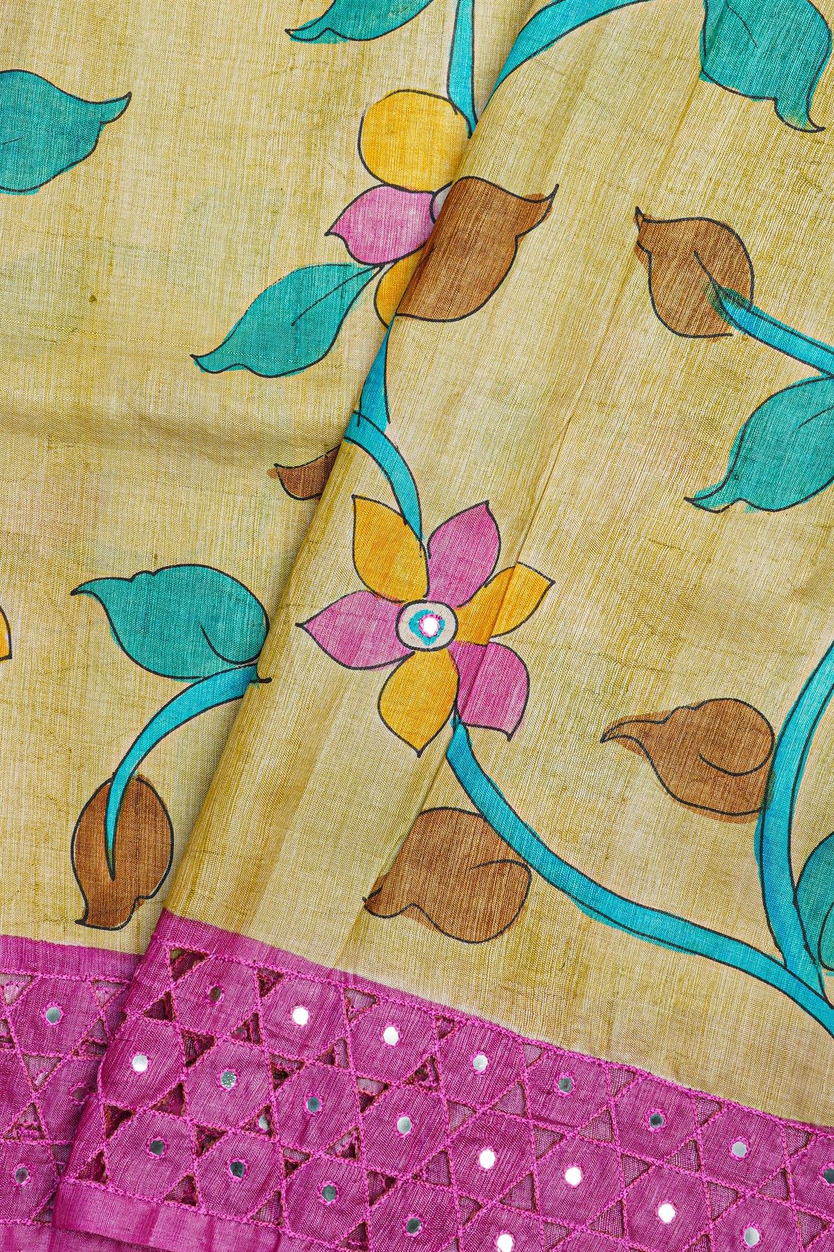 Fancy Tussar Yellow Saree