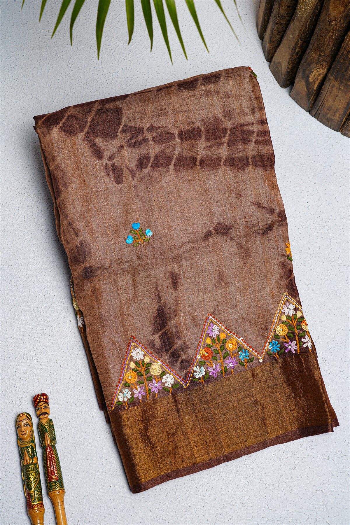 Fancy Organza Brown Saree