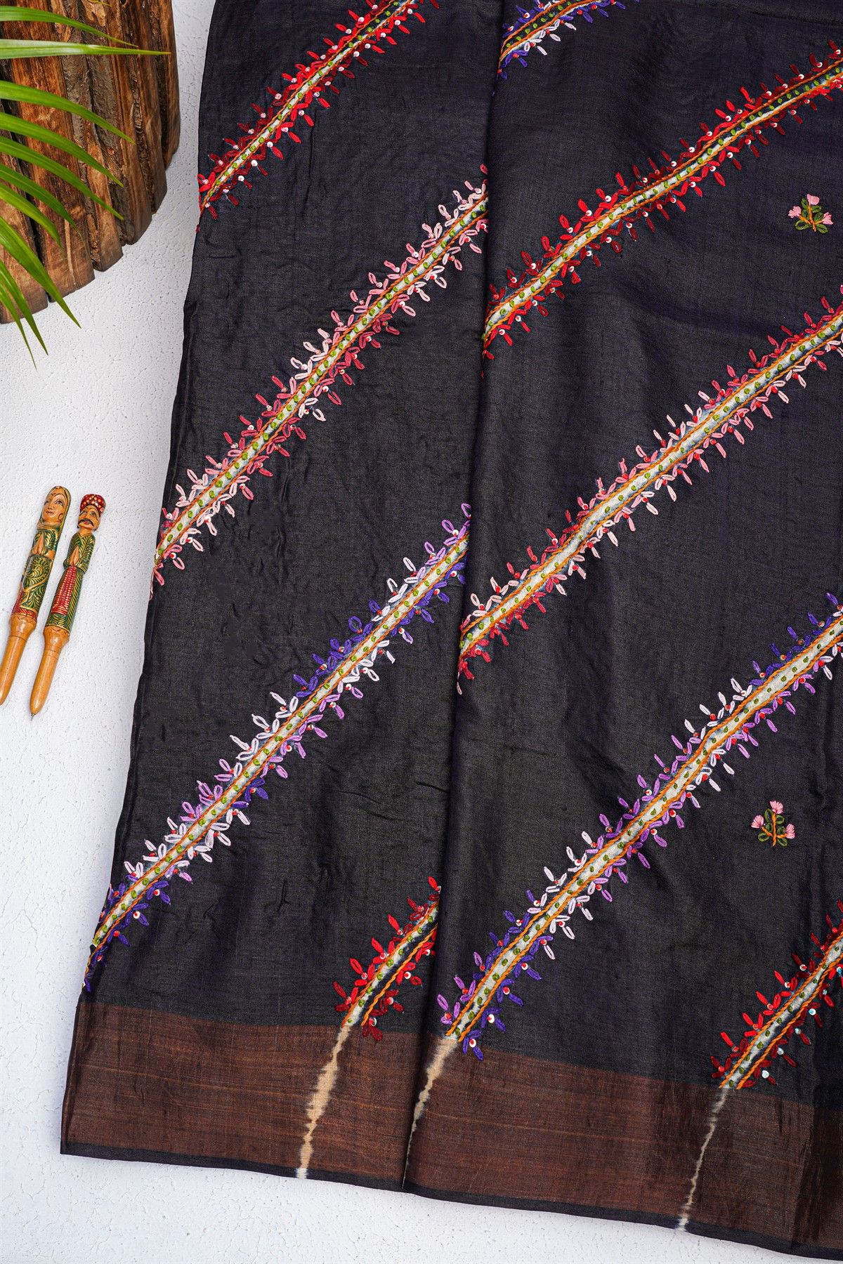 Designer Tussar Black Saree